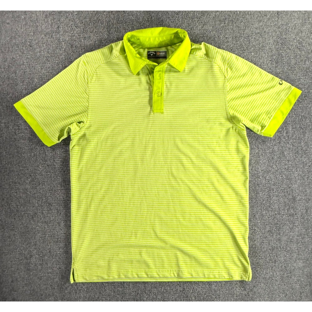 Callaway Opti-Dri Mens Golf Polo Shirt Neon Lime Green Striped Size Medium